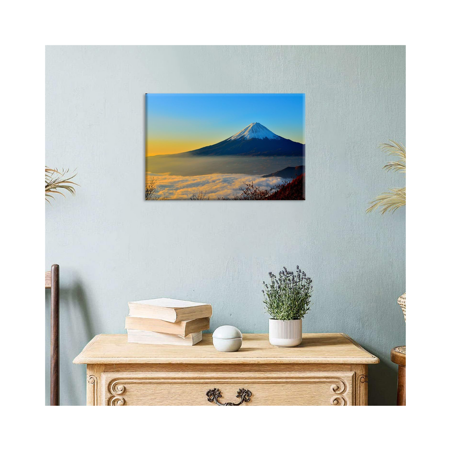 富士山 アートパネル – 赤富士と白雲湖 – 木製フレーム付きキャンバス壁掛けアート( 60×40cm)
