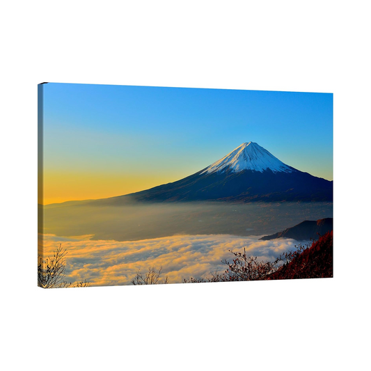 富士山 アートパネル – 赤富士と白雲湖 – 木製フレーム付きキャンバス壁掛けアート（ 60×40cm）